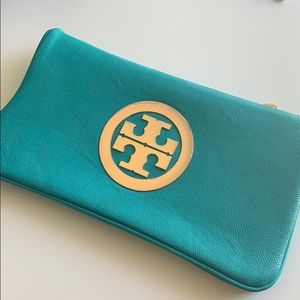 Aqua and gold clutch